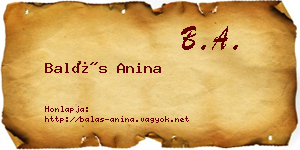 Balás Anina névjegykártya
